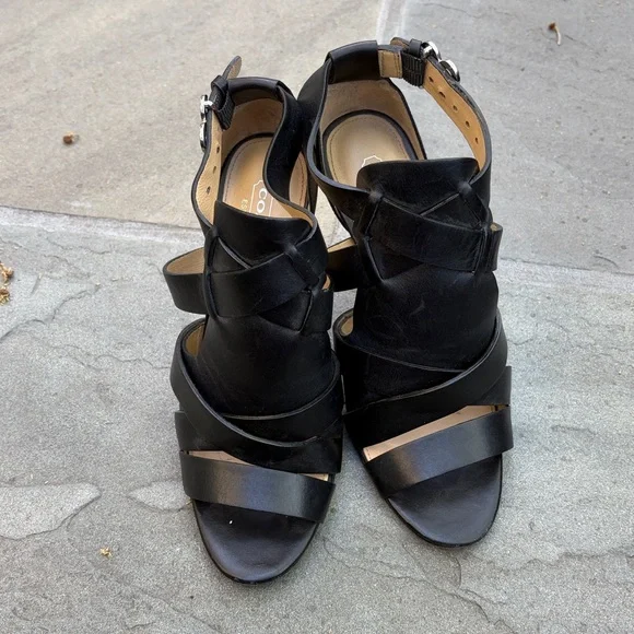 Coach MILA Black Leather Buckle Sandals Dress stiletto Size 6.5 - Picture 3 of 13